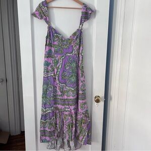Urban Outfitters high low maxi dress, purple and green